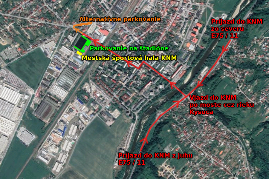 Mapa parkovania pri Mestskej športovej hale v KNM